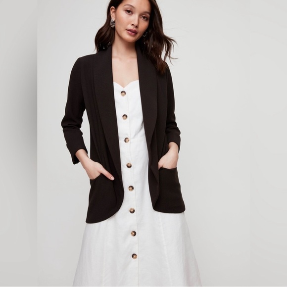 Aritzia Wilfred Blazer Jacket Chevalier Black Open Front Crepe Size 8 - Picture 5 of 15